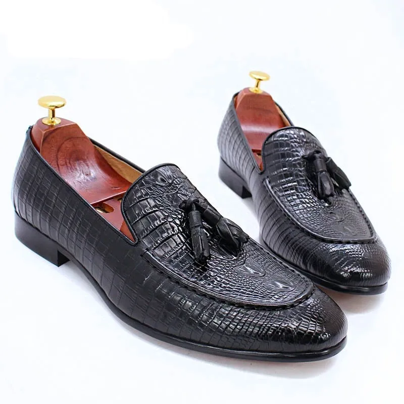 il Lussone 2 - Luxury Crocodile Print Leather Tassel Loafers For Men