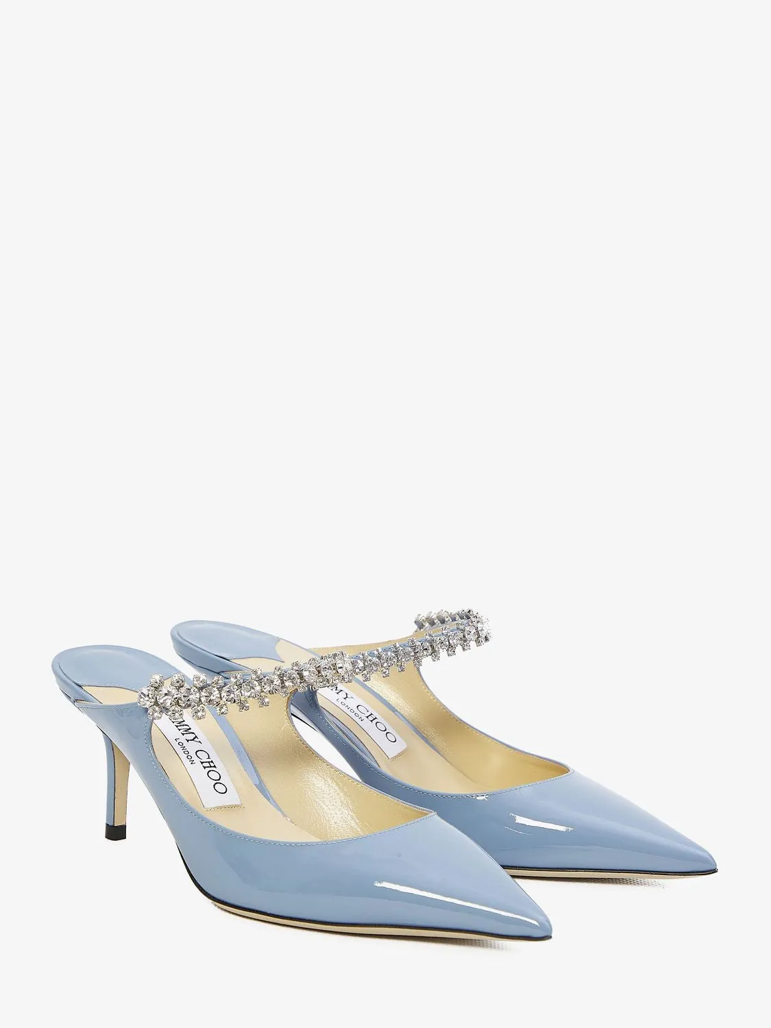 JIMMY CHOO Elegant Crystal-Embellished Blue Patent Flats for Women