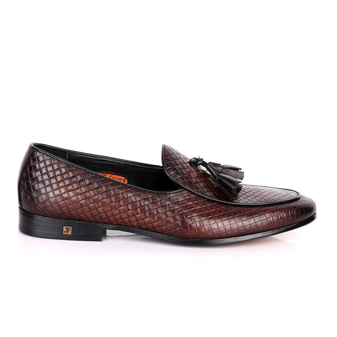 John Foster Full Woven With Tassel Leather Shoe-Coffee