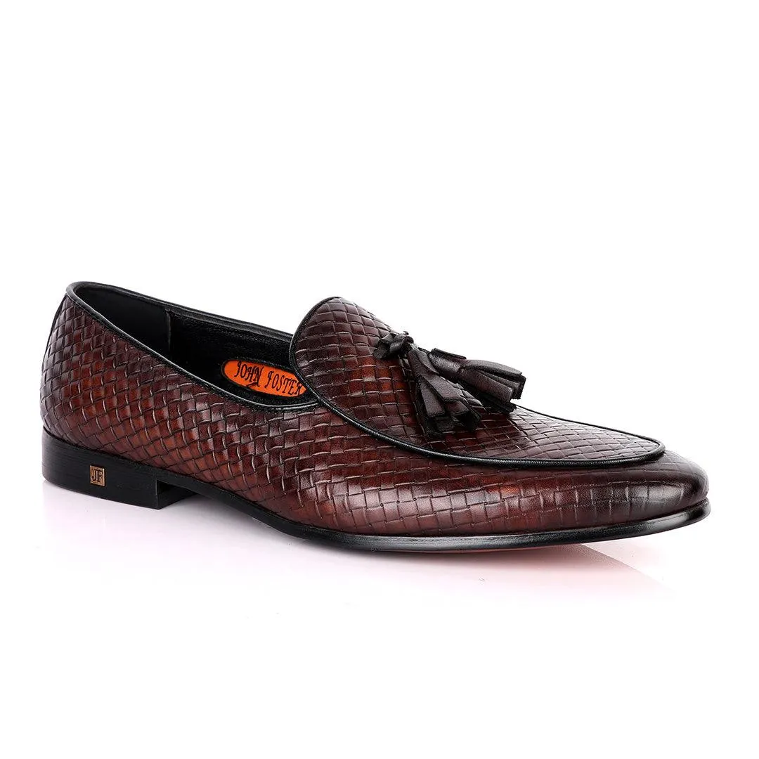 John Foster Full Woven With Tassel Leather Shoe-Coffee