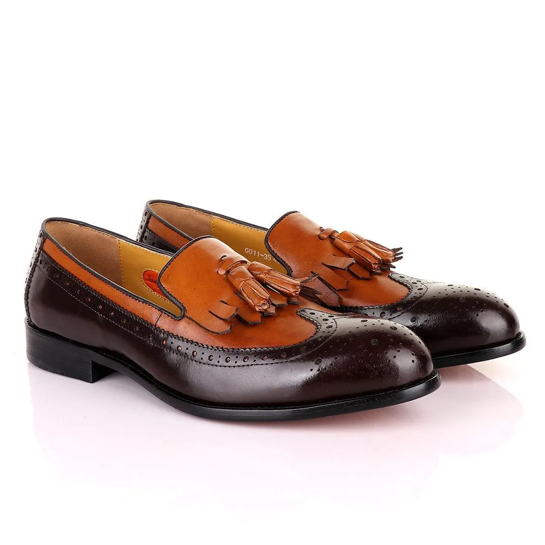 John Mendson Lace brogues Brown Leather Tassel Loafers