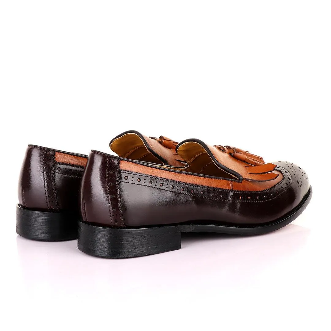 John Mendson Lace brogues Brown Leather Tassel Loafers