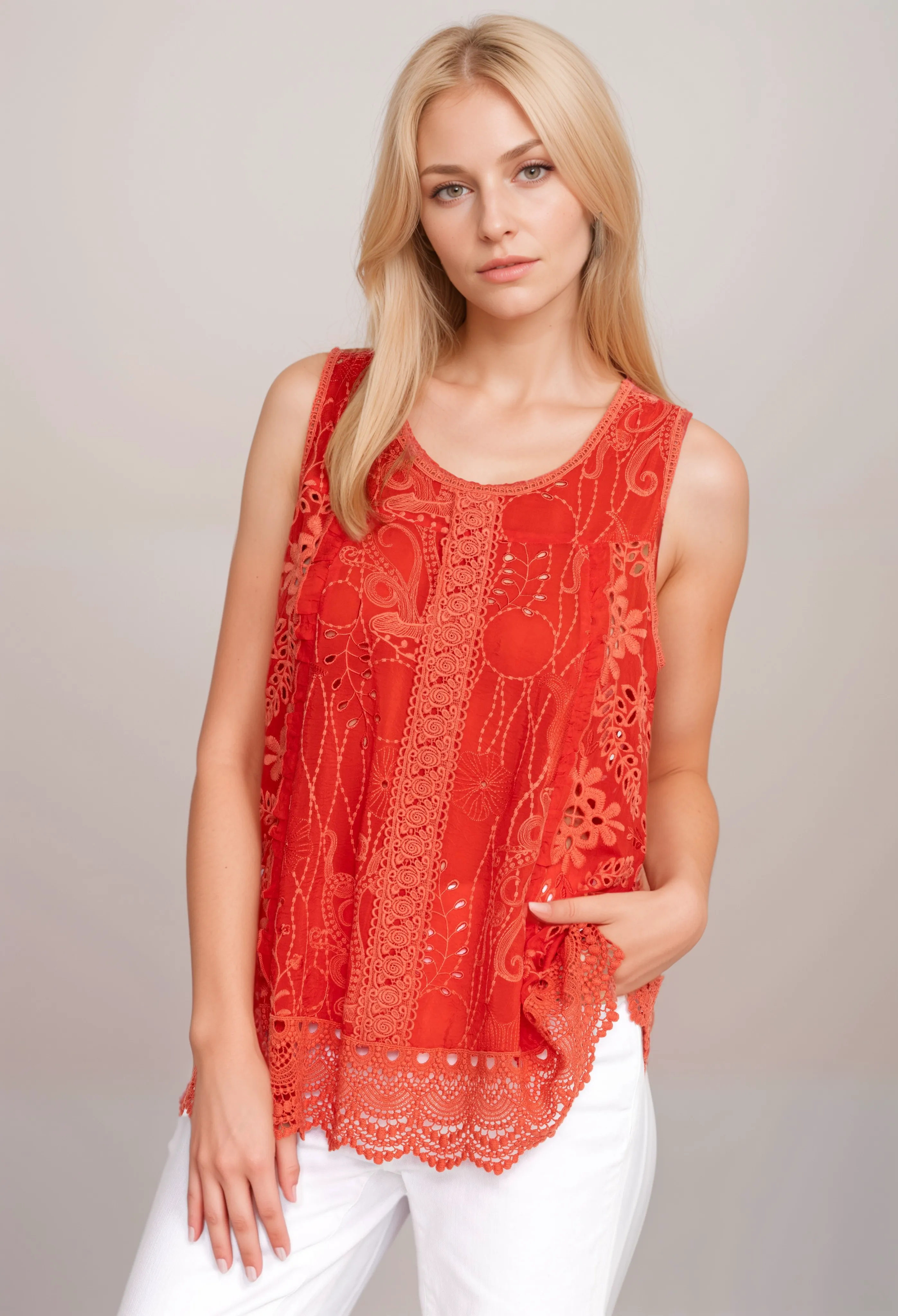 Johnny Was Tsion Sleeveless Eyelet Blouse C15224 Boho Chic