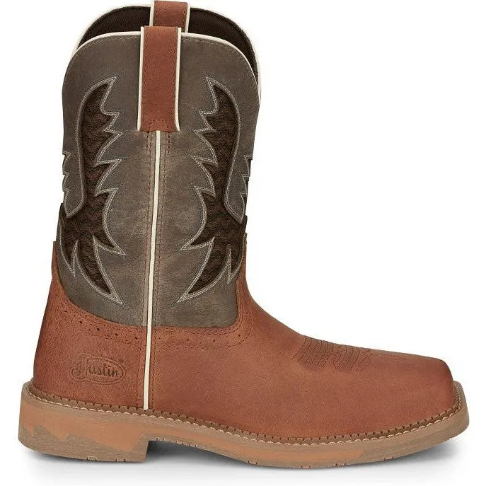 Justin Men's Bolt 11" Square Toe Western Work Boot -Brown- SE4110