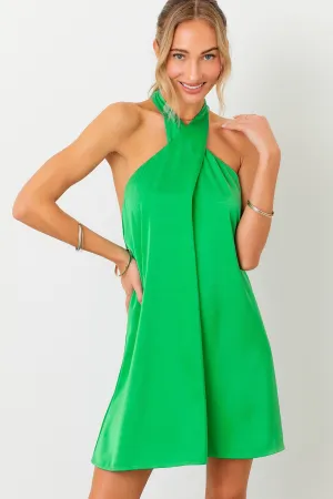 Kelly Green Halter Cross Neck Dress