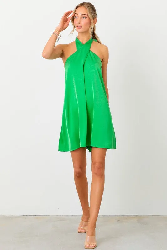 Kelly Green Halter Cross Neck Dress