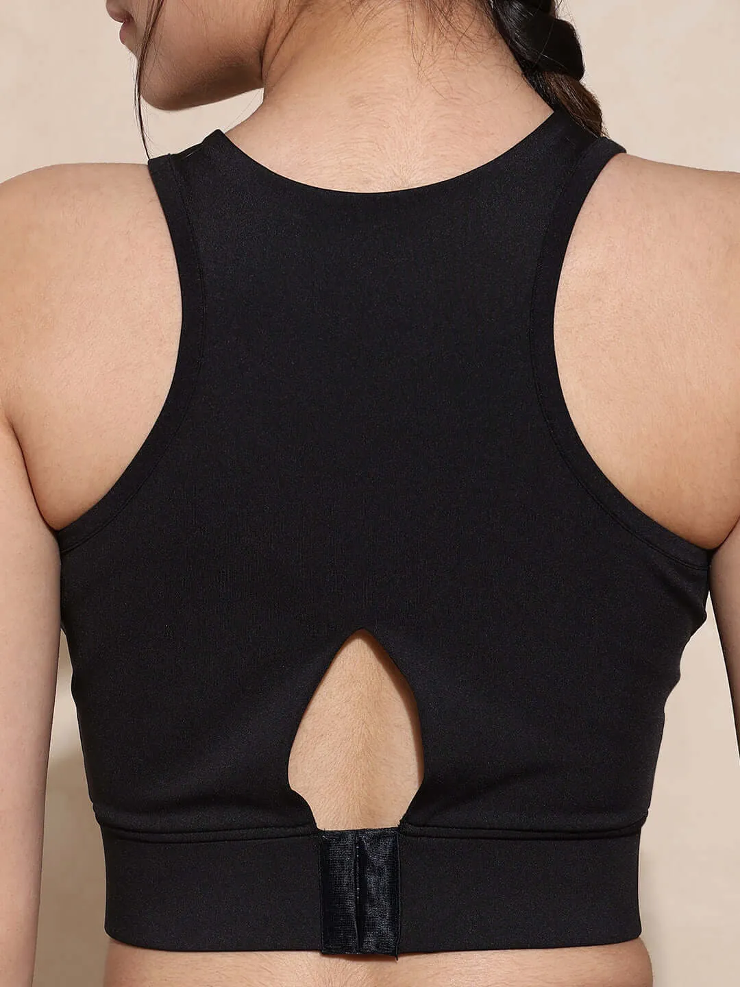 Keyhole Back Crop Top with Clasp Black