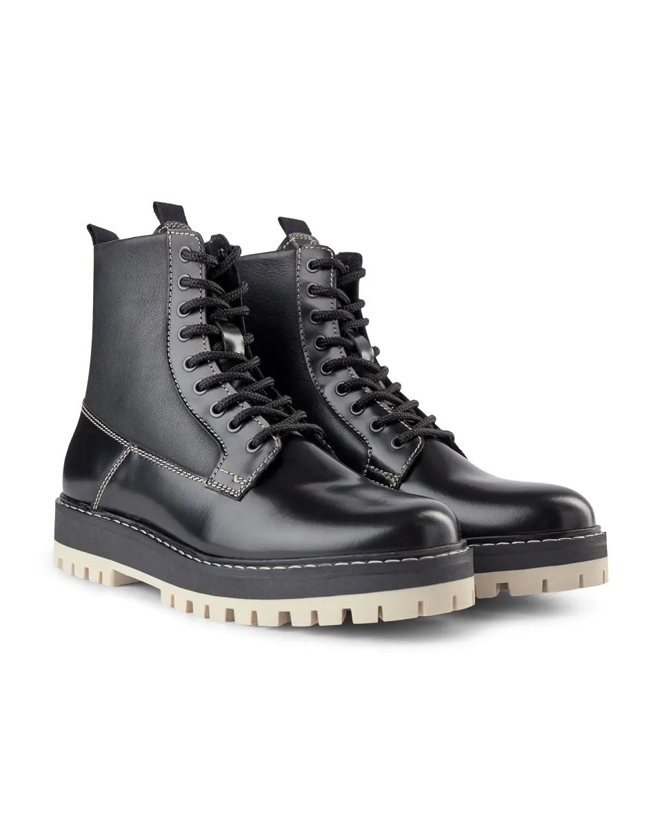 Lawrie Combat Leather Lace Up Boot - BLACK