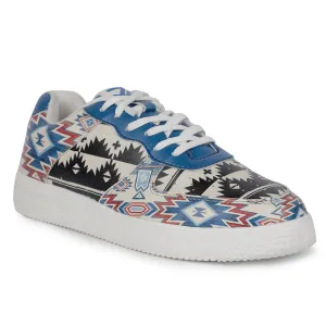 Leap7x Lacing White Printed Himalayan Handloom Casual Sneakers For Men MJH-M04 By Liberty