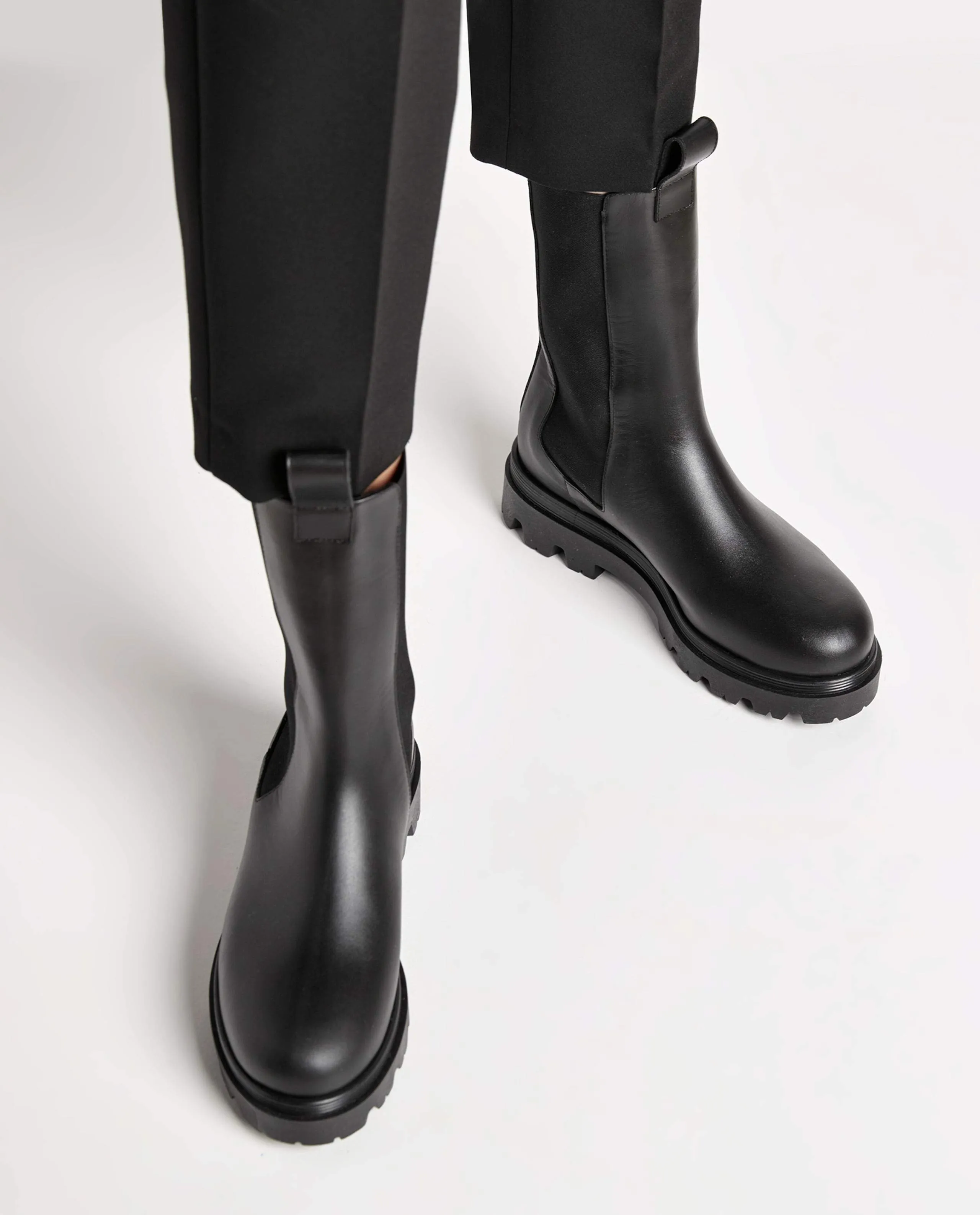 Lia Black Leather Chelsea Boots