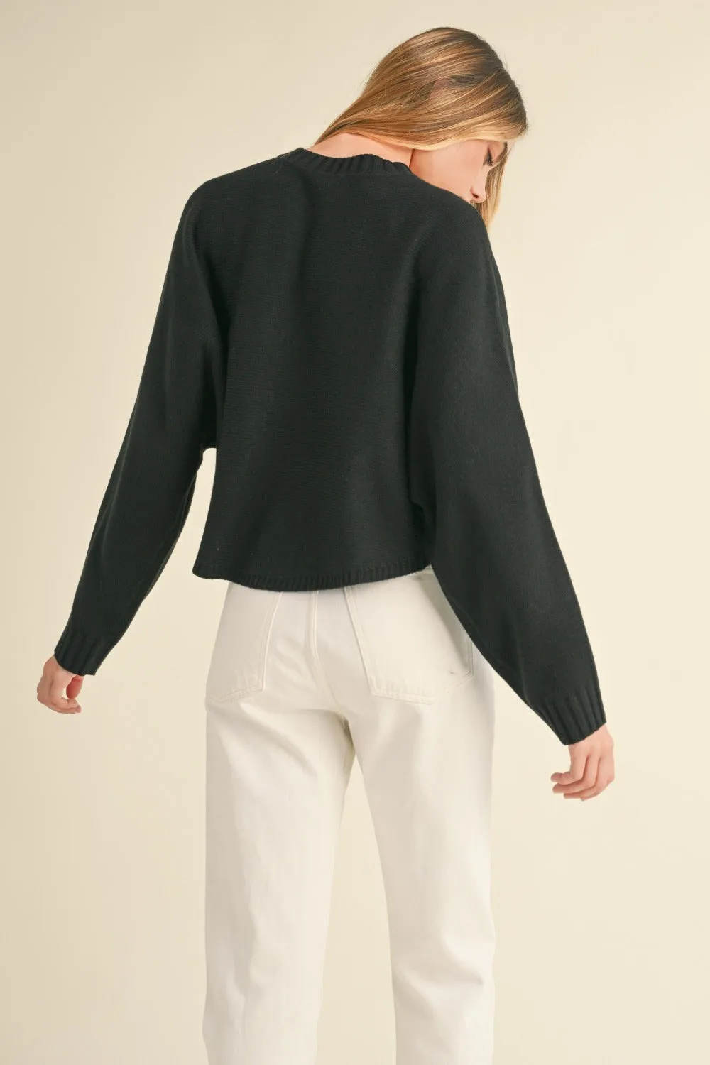 Long Dolman Sleeve Loose Crop Sweater in Black