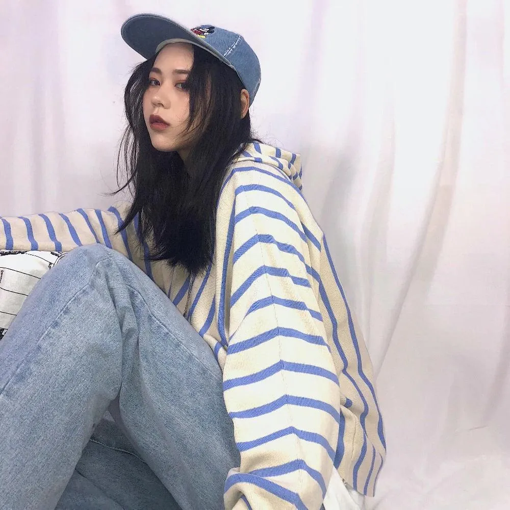 Loose Casual Striped Hoodie