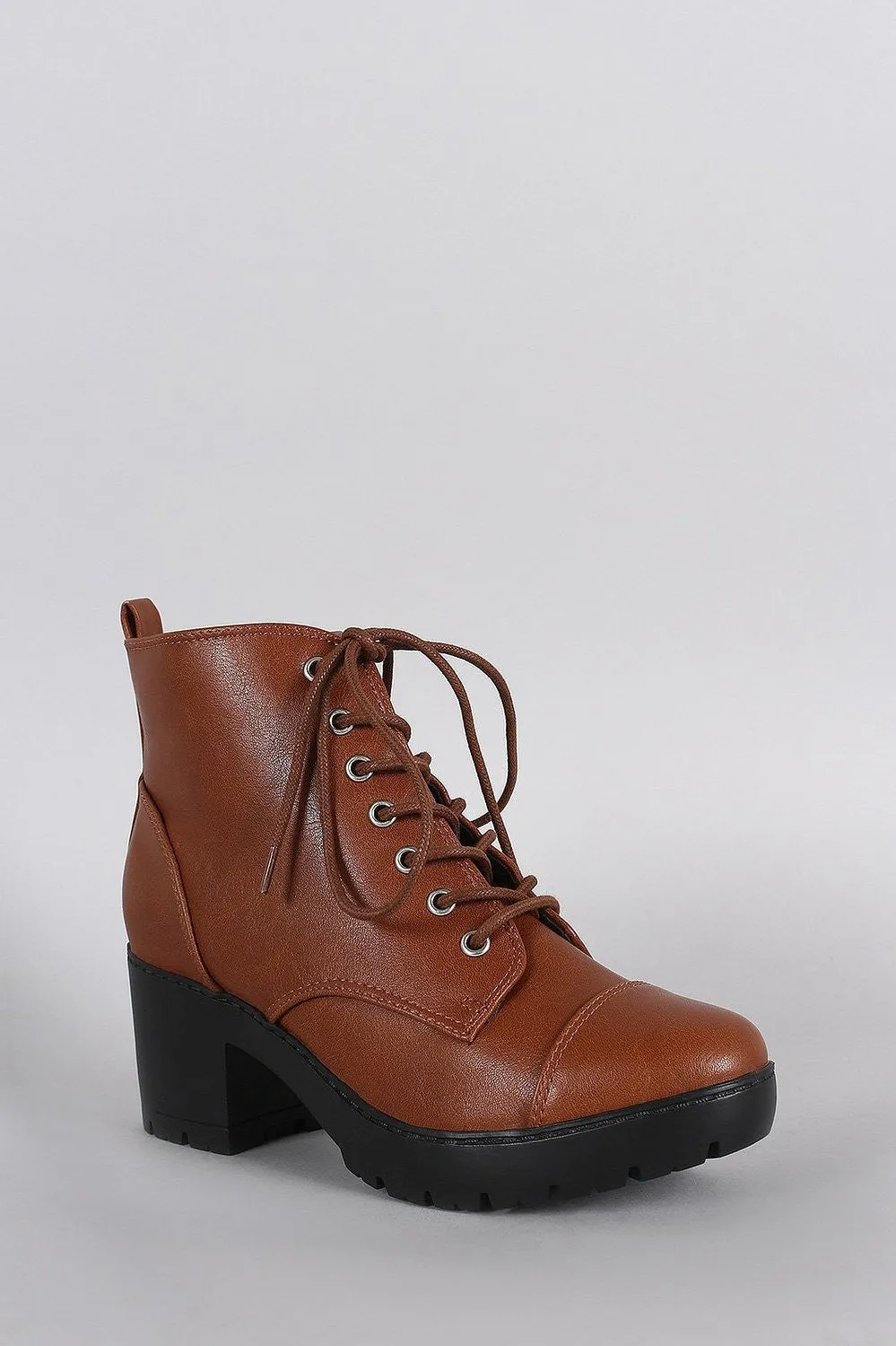 Lug Combat Cap Toe Booties Women's Vegan Leatherette Ankle Boots