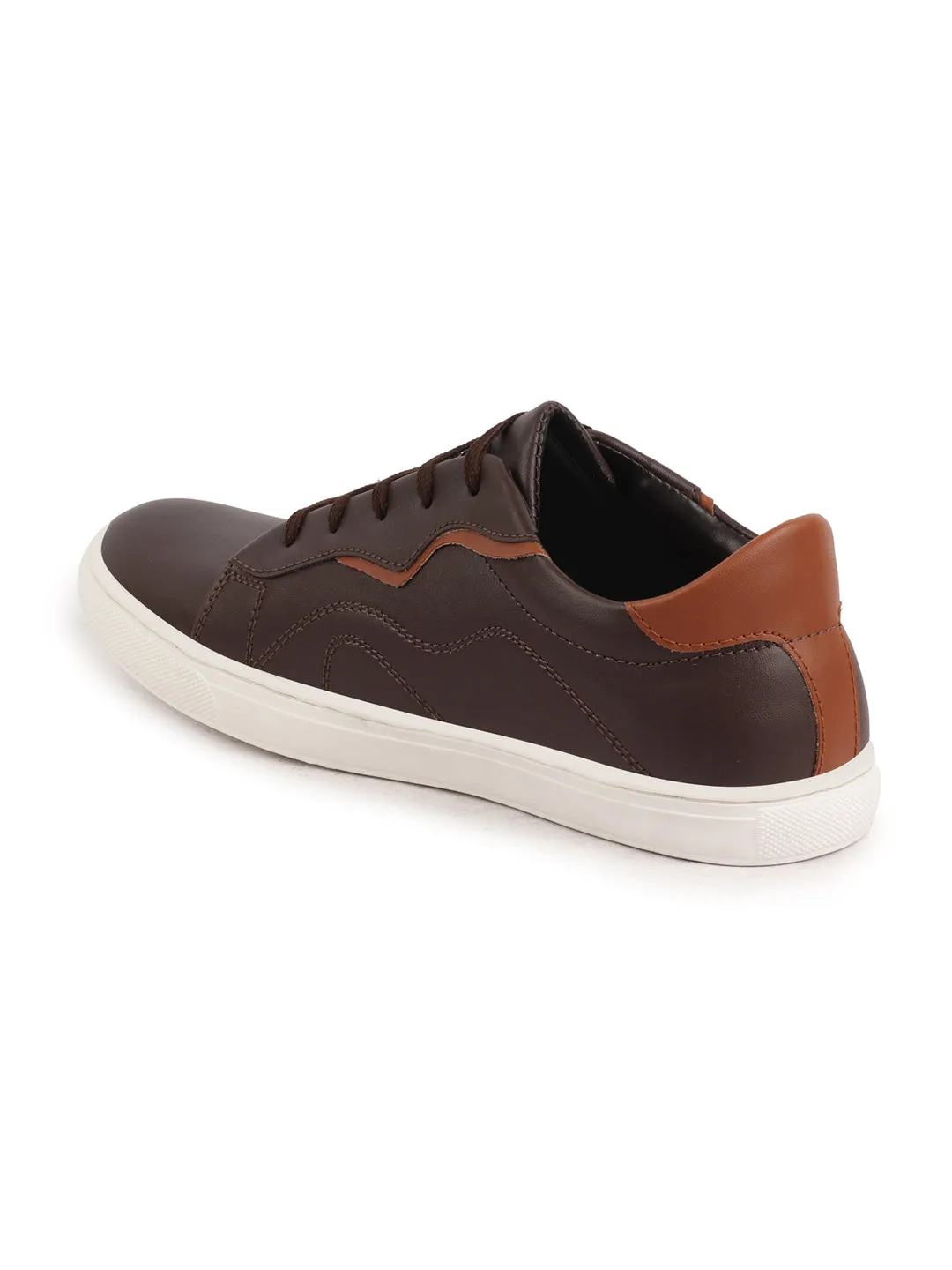 Men Brown Classic Lace Up Elevated Look Sneaker Shoes with Contrast Sole|Low Ankle|Casual Shoe