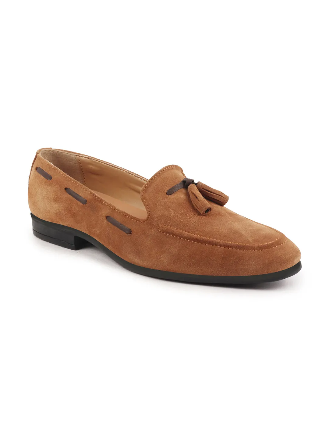 Men Tan Suede Leather Casual Tassel Loafer Shoes