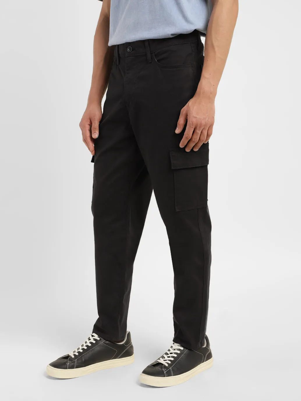 Men's Black Loose Fit Cargo Trousers