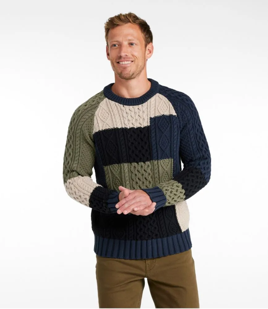 Men's Signature Cotton Fisherman Sweater, Crewneck, Colorblock