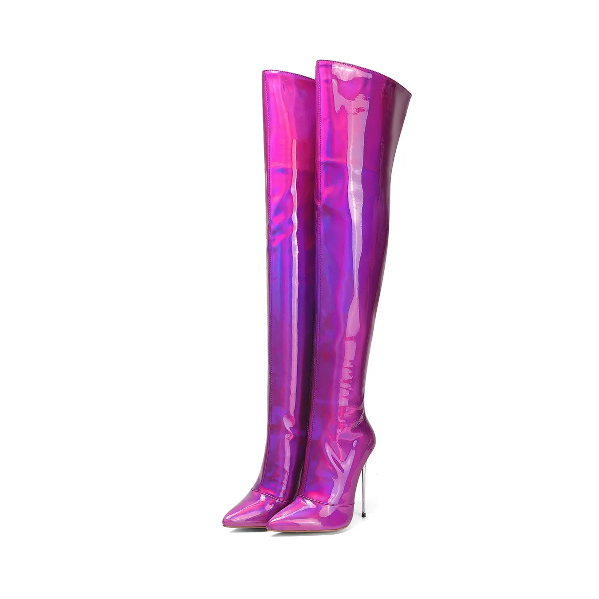 Metallic Patent Stiletto Overknee Boots Glitter Iridescent heels for Women