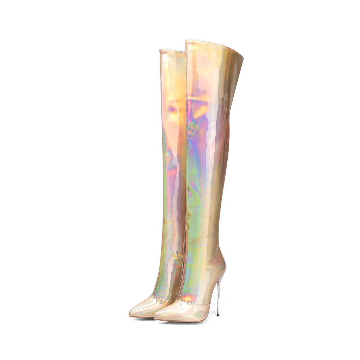 Metallic Patent Stiletto Overknee Boots Glitter Iridescent heels for Women