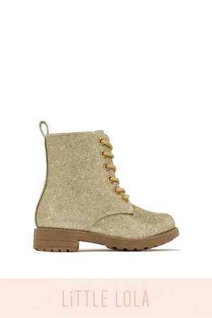 Mini Attitude Kids Glitter Lace Up Combat Boots - Gold