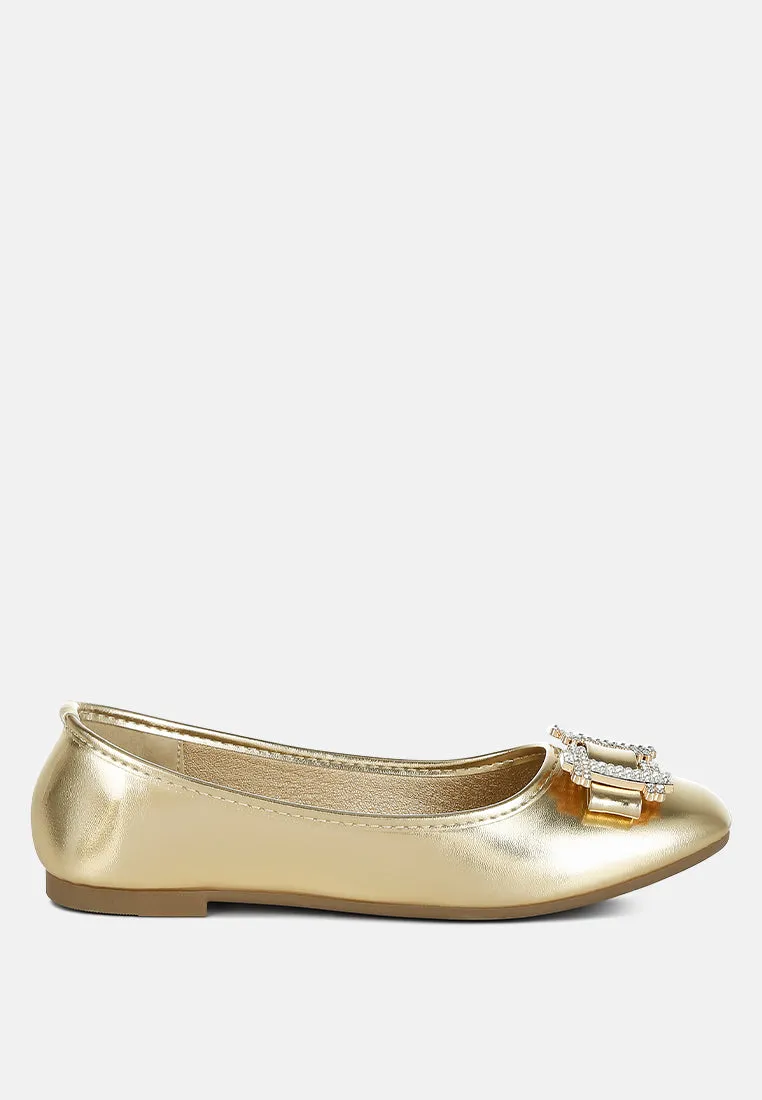 Navik Rhinestone Buckle Metallic Ballerinas