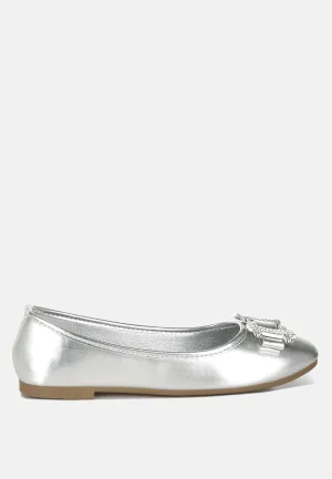 Navik Rhinestone Buckle Metallic Ballerinas