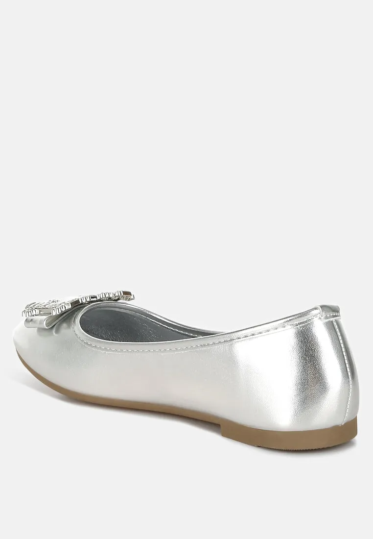 Navik Rhinestone Buckle Metallic Ballerinas