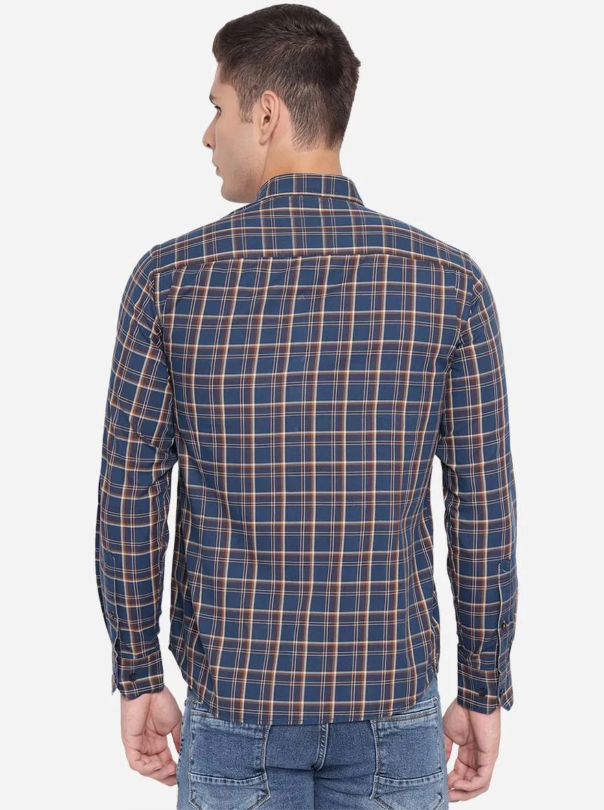 Navy Blue Checked Slim Fit Casual Shirt | Greenfibre