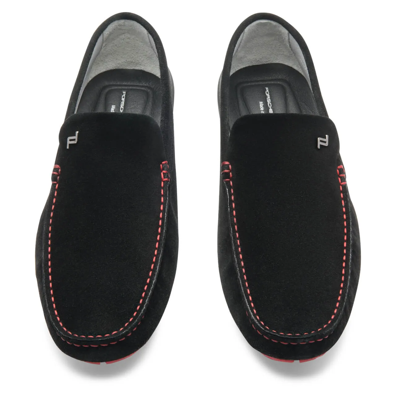 NEW Porsche Design Monaco Vel Injection Black/Red Moccasins US 7.5 $395