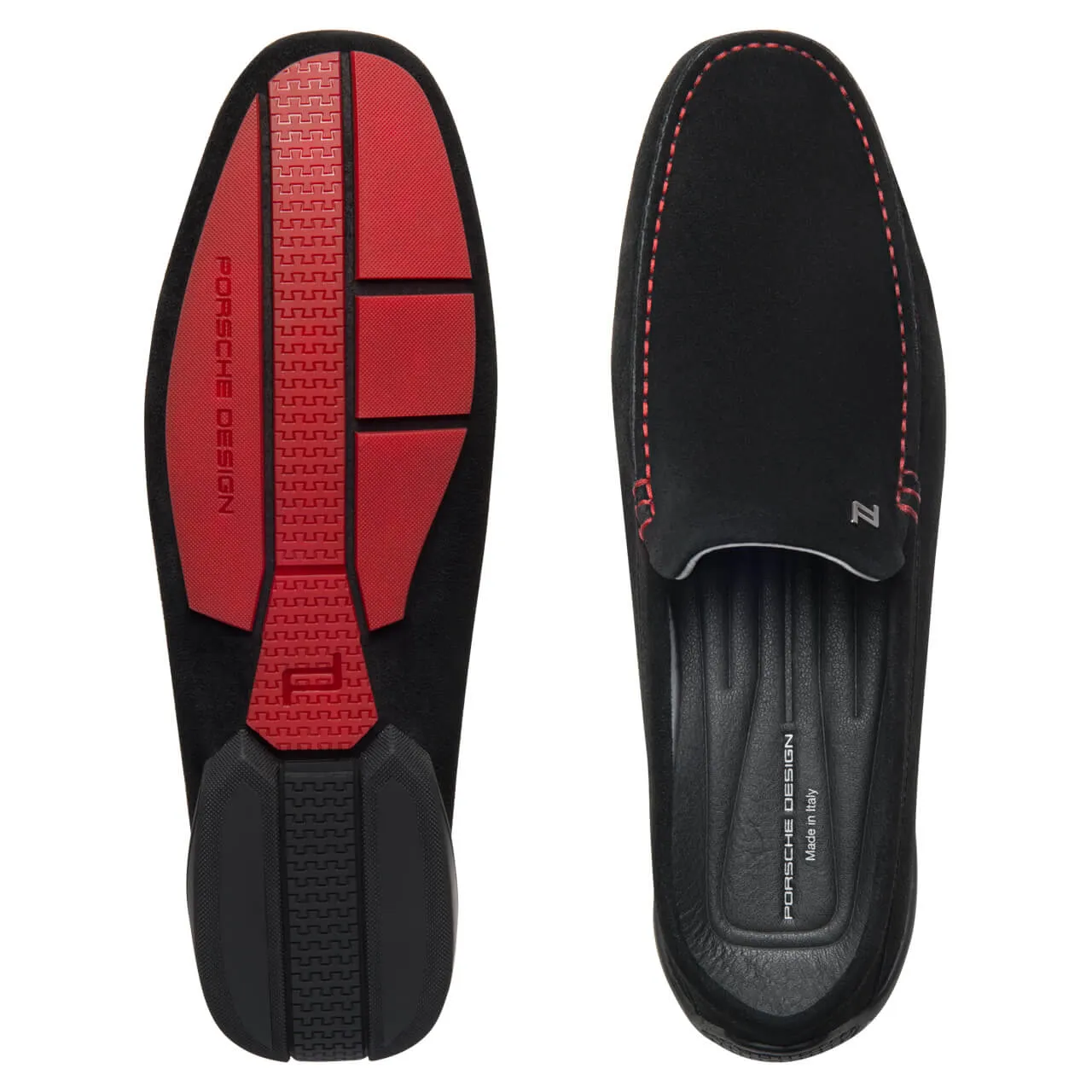 NEW Porsche Design Monaco Vel Injection Black/Red Moccasins US 7.5 $395