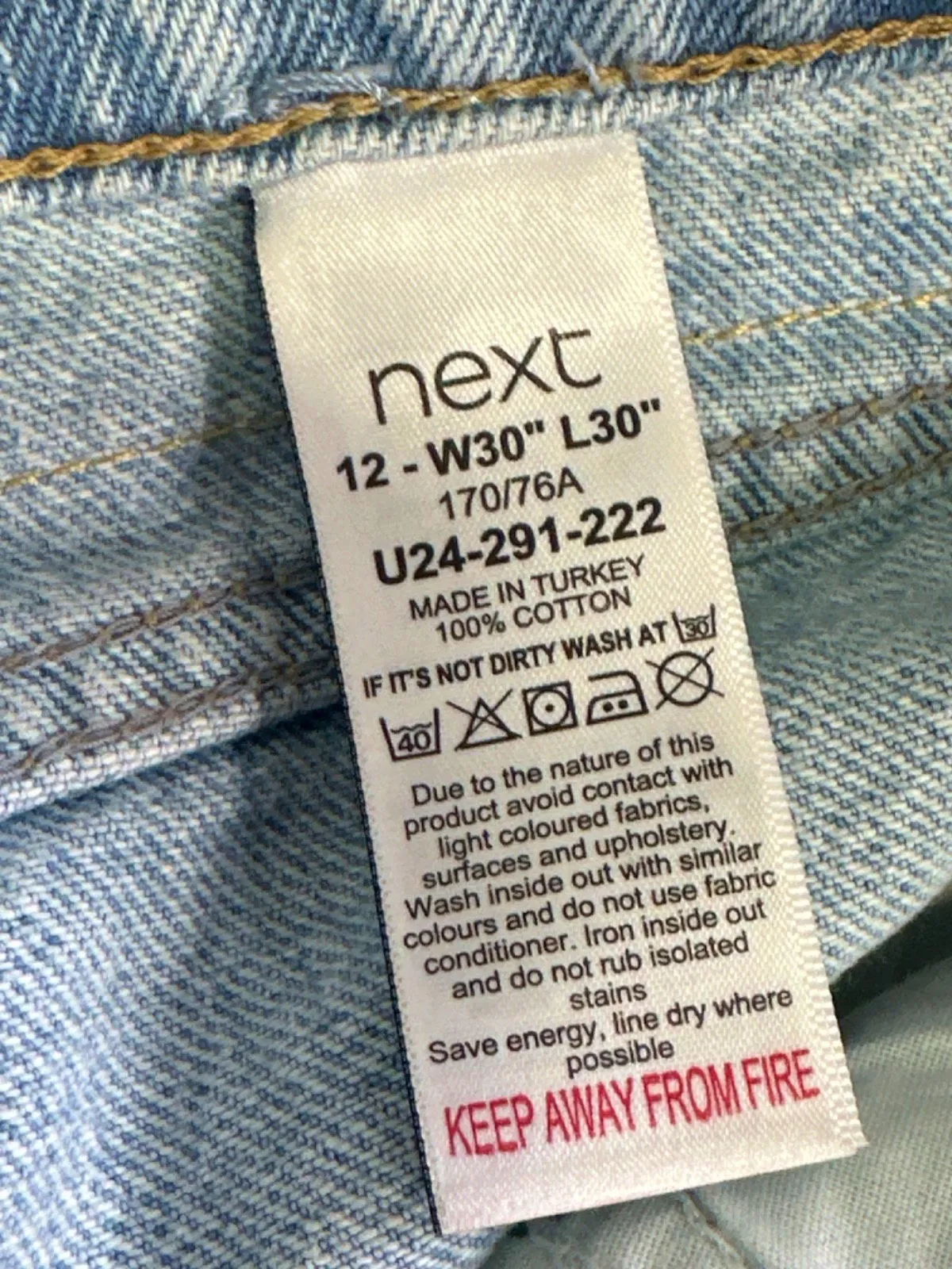 Next Light Blue Straight Leg Jeans W30 L30