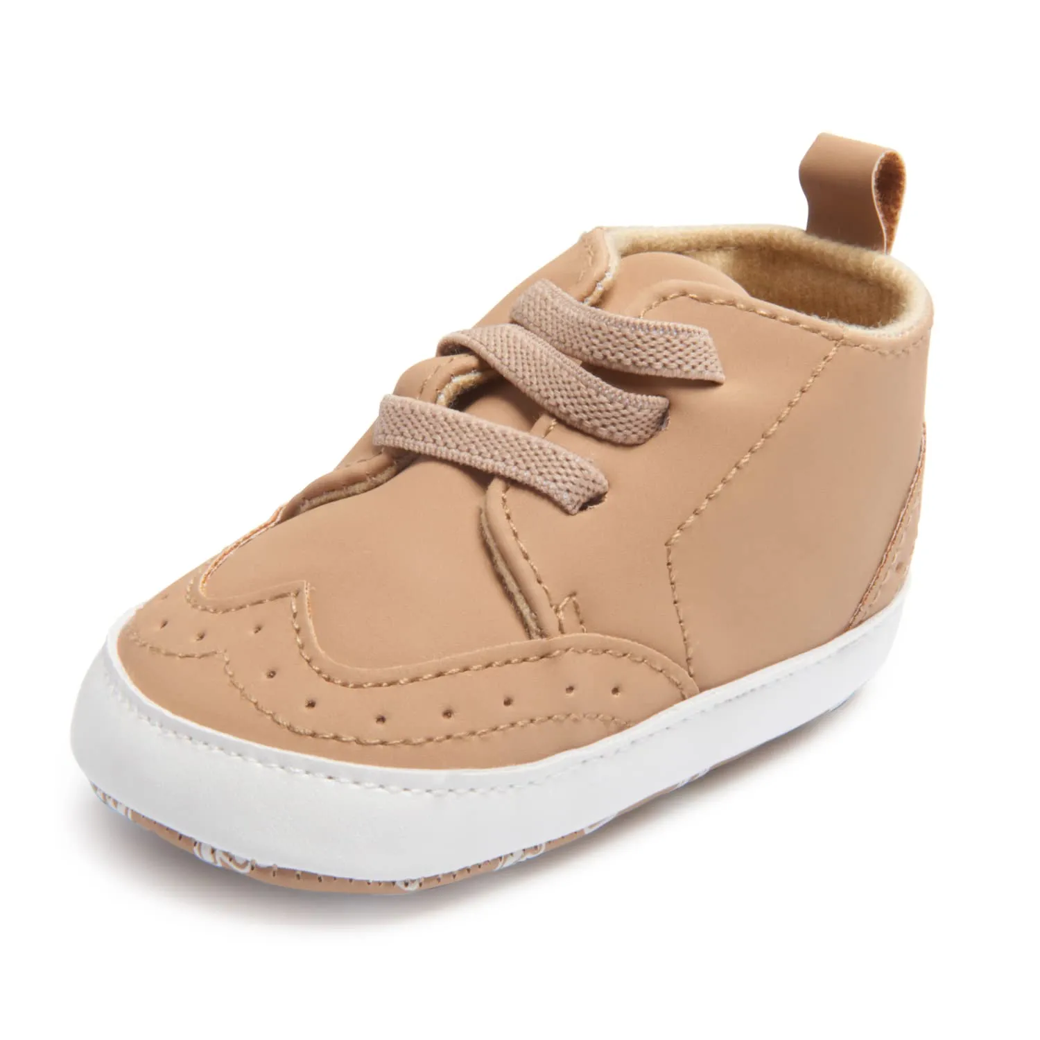 Nuby Baby Boys Faux Leather Wing Tip Sneakers, Soft Non Slip Sole Crib & First Walking Infant Shoes