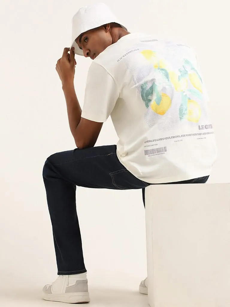 Nuon Off White Printed Cotton T-Shirt