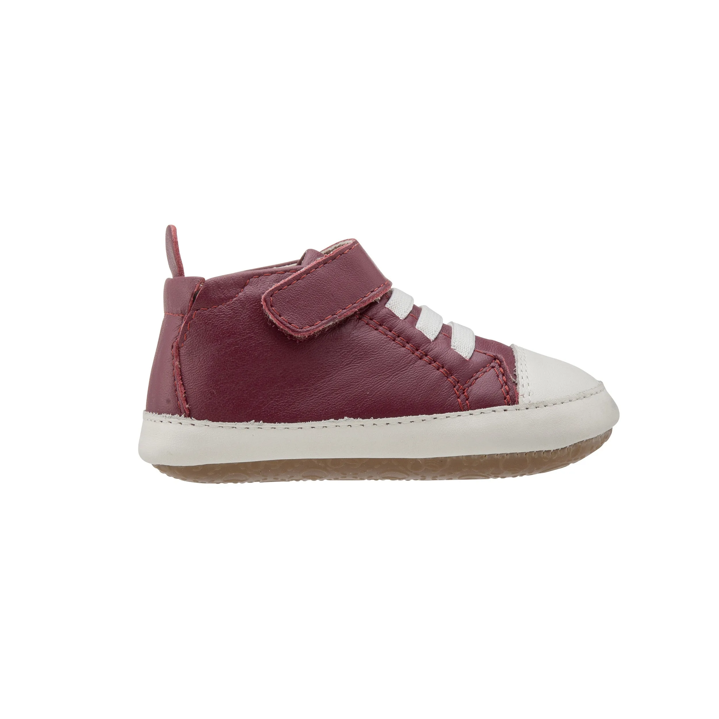 Old Soles Boy's and Girl's Kix Shoe Burgundy White Soft Leather Hook and Loop First Walker Baby Shoes