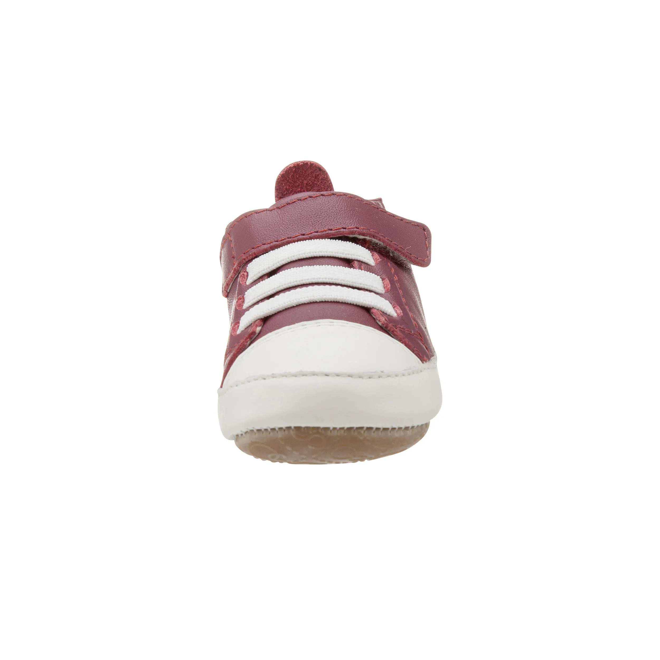 Old Soles Boy's and Girl's Kix Shoe Burgundy White Soft Leather Hook and Loop First Walker Baby Shoes