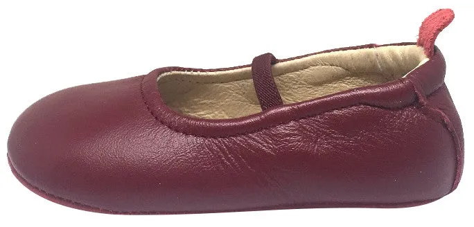 Old Soles Girl's 013 Luxury Ballet Burgundy Leather Elastic Mary Jane Flat Shoe