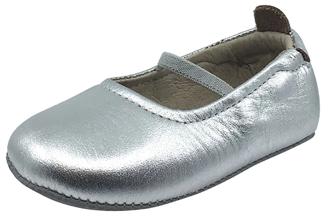 Old Soles Girl's 013 Luxury Ballet Flat Silver Soft Leather Elastic Mary Jane Crib Walker Baby Shoes