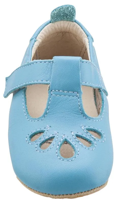 Old Soles Girl's 053 T-Petal Cut-Out Detail Turquoise Blue Leather Mary Jane Flats