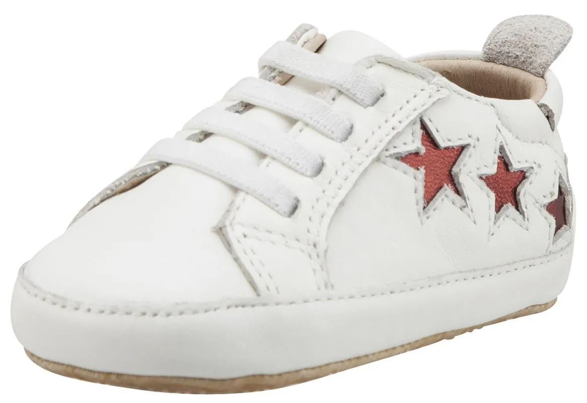 Old Soles Girl's & Boy's 194 Bambini Stars White with Dark Red Stars Leather Elastic Slip On Sneakers