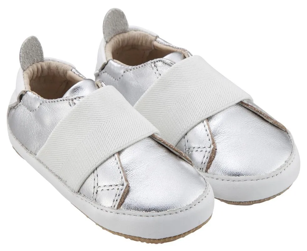 Old Soles Girl's & Boy's 195 Bambini Master Silver with White Band Leather Elastic Slip On Sneakers