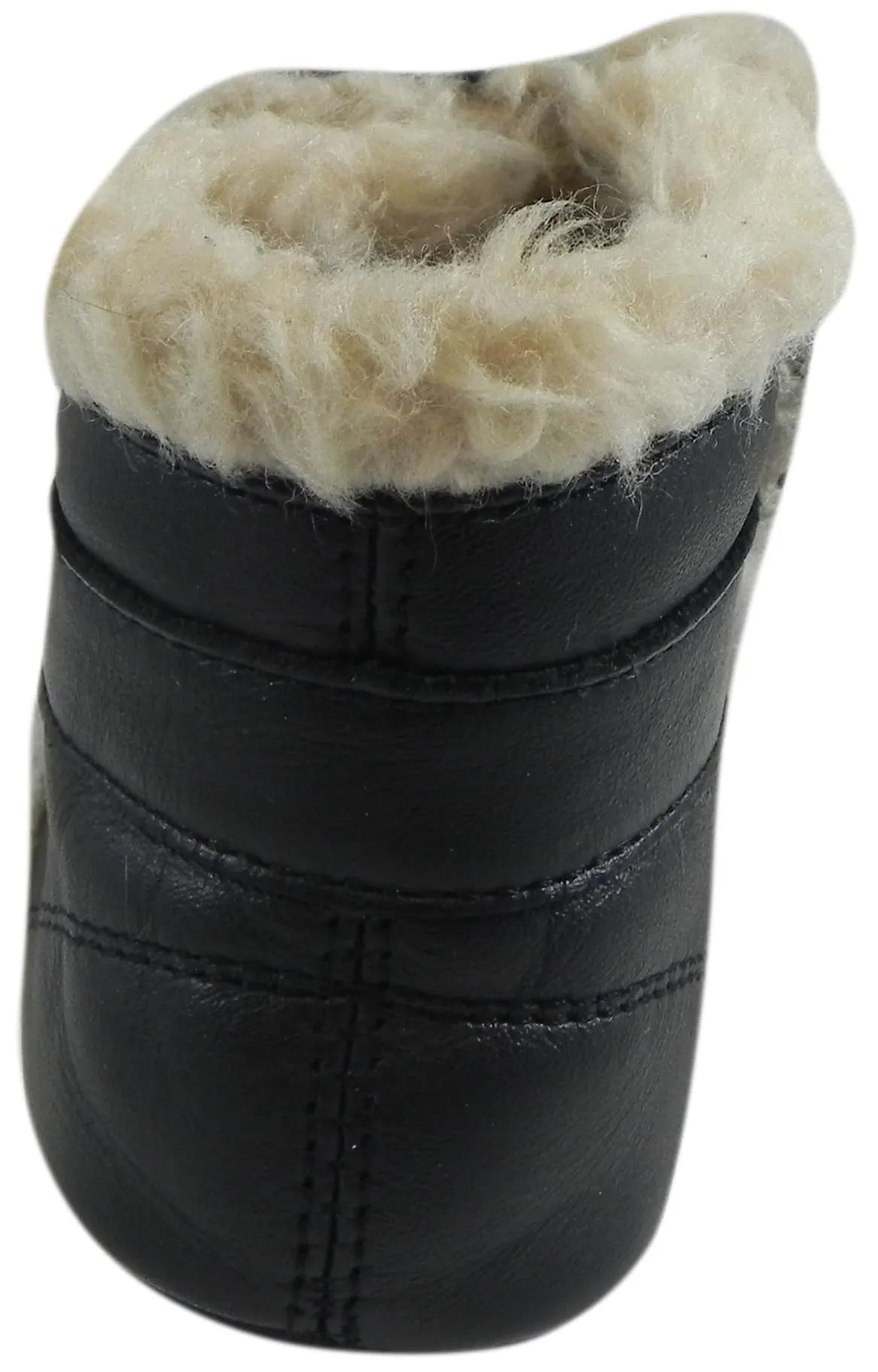 Old Soles Girl's & Boy's Gatsby Black Soft Leather Slip On Fur Crib Walker Baby Shoes Booties