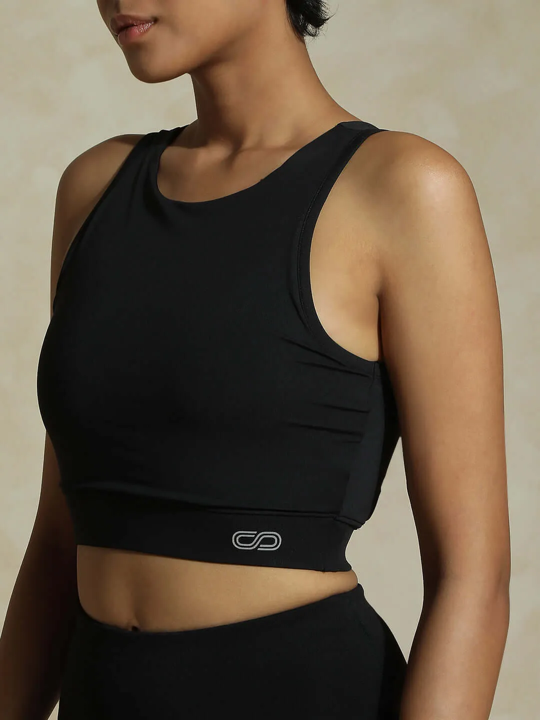 Padded Cross Back Crop Top Black