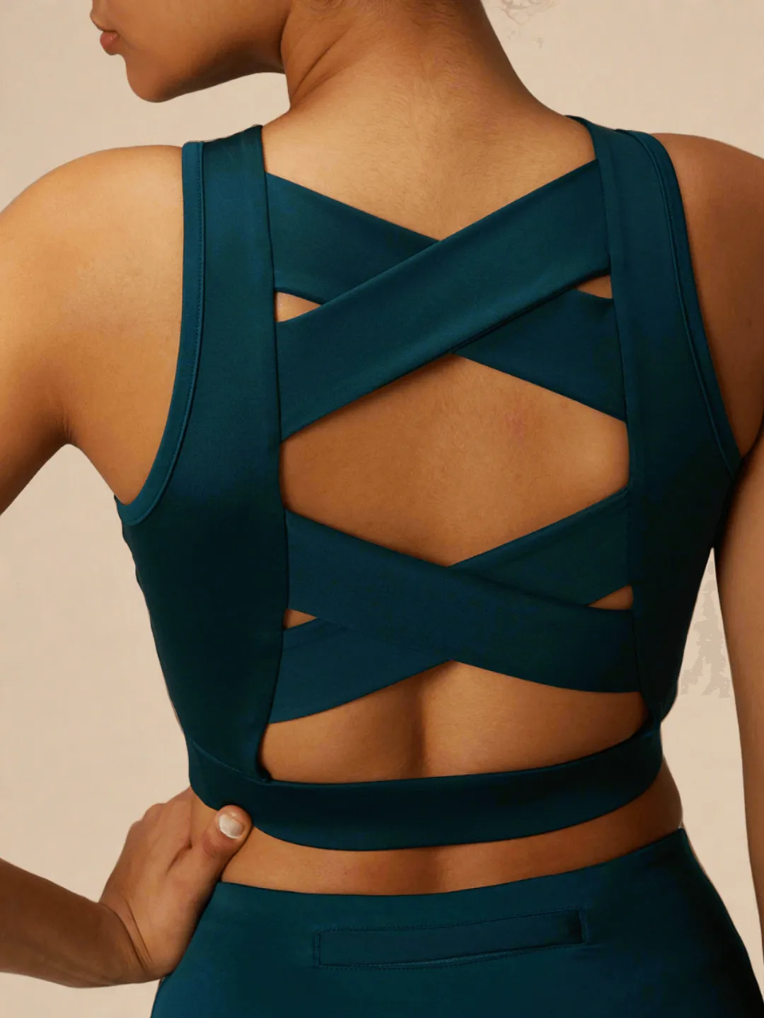 Padded Cross Back Crop Top Teal