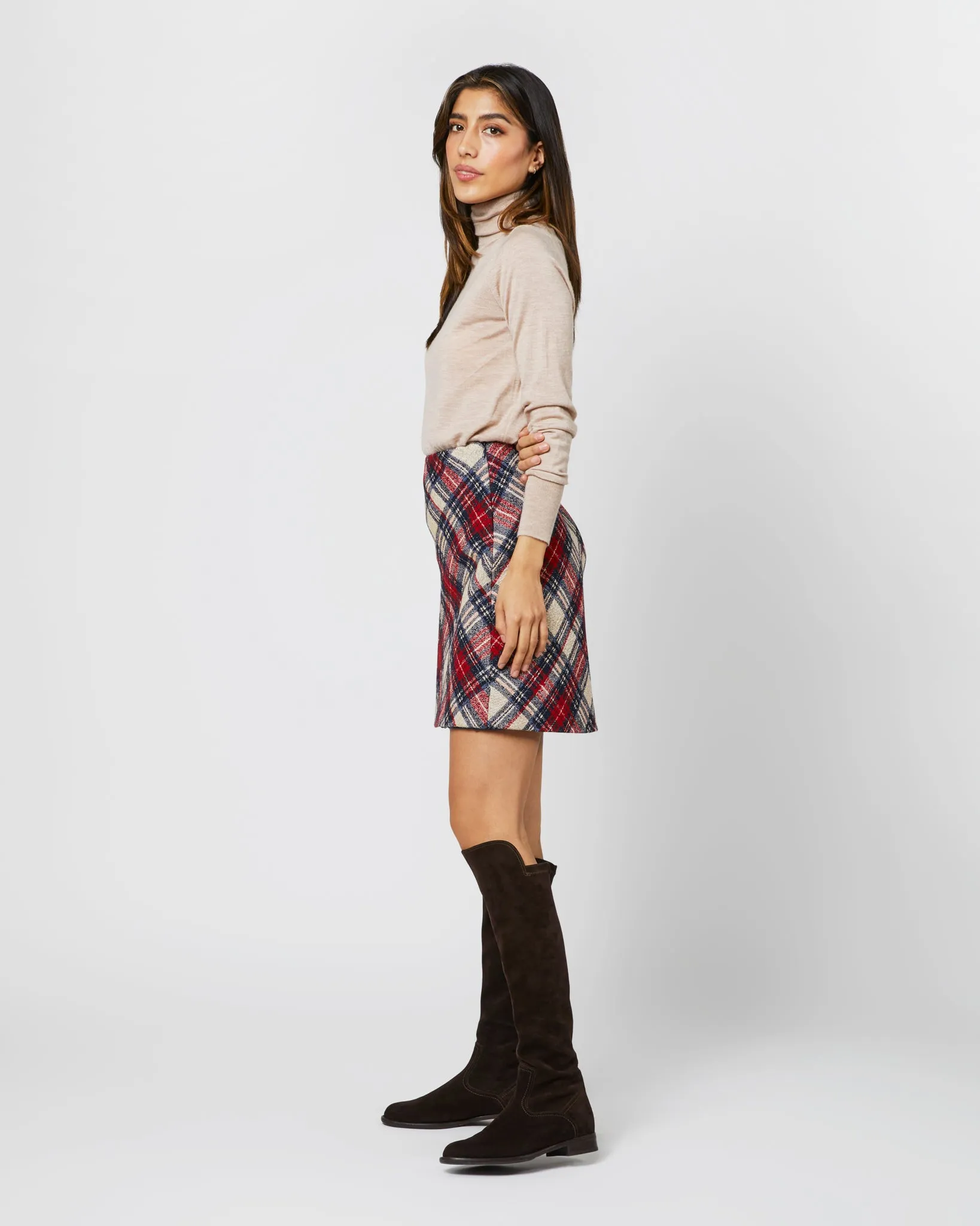 Penny Skirt in Red/Blue/Natural Tartan Jacquard