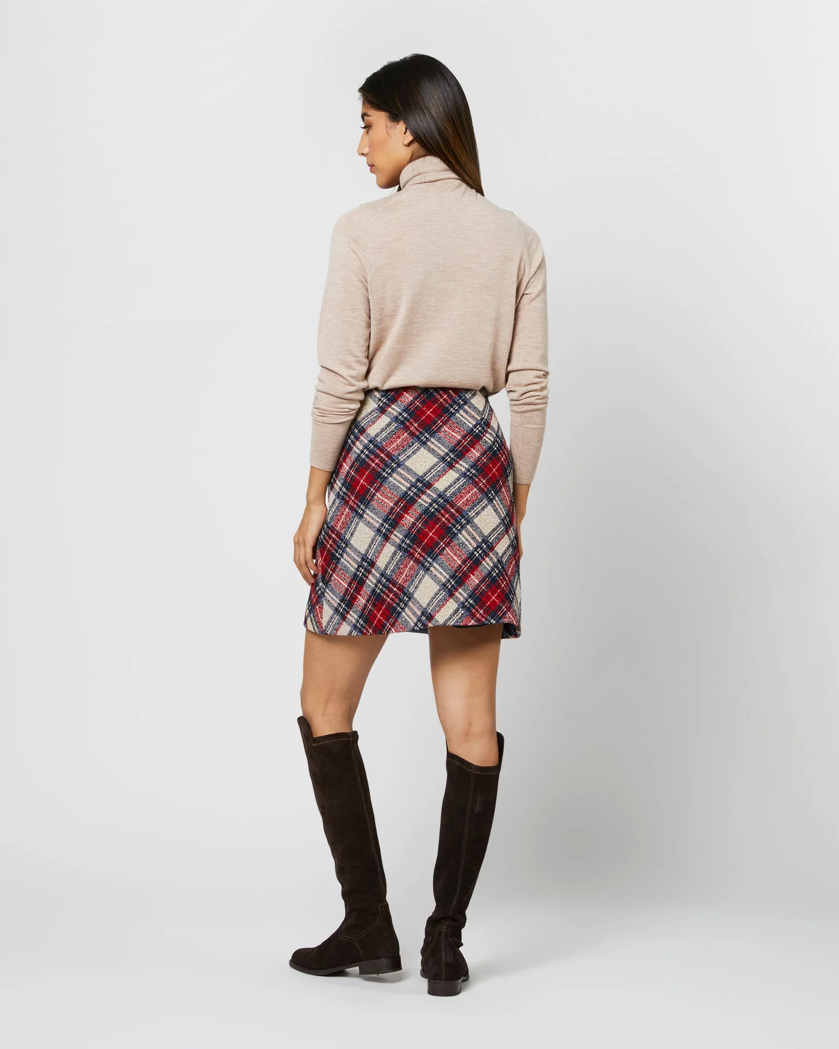 Penny Skirt in Red/Blue/Natural Tartan Jacquard