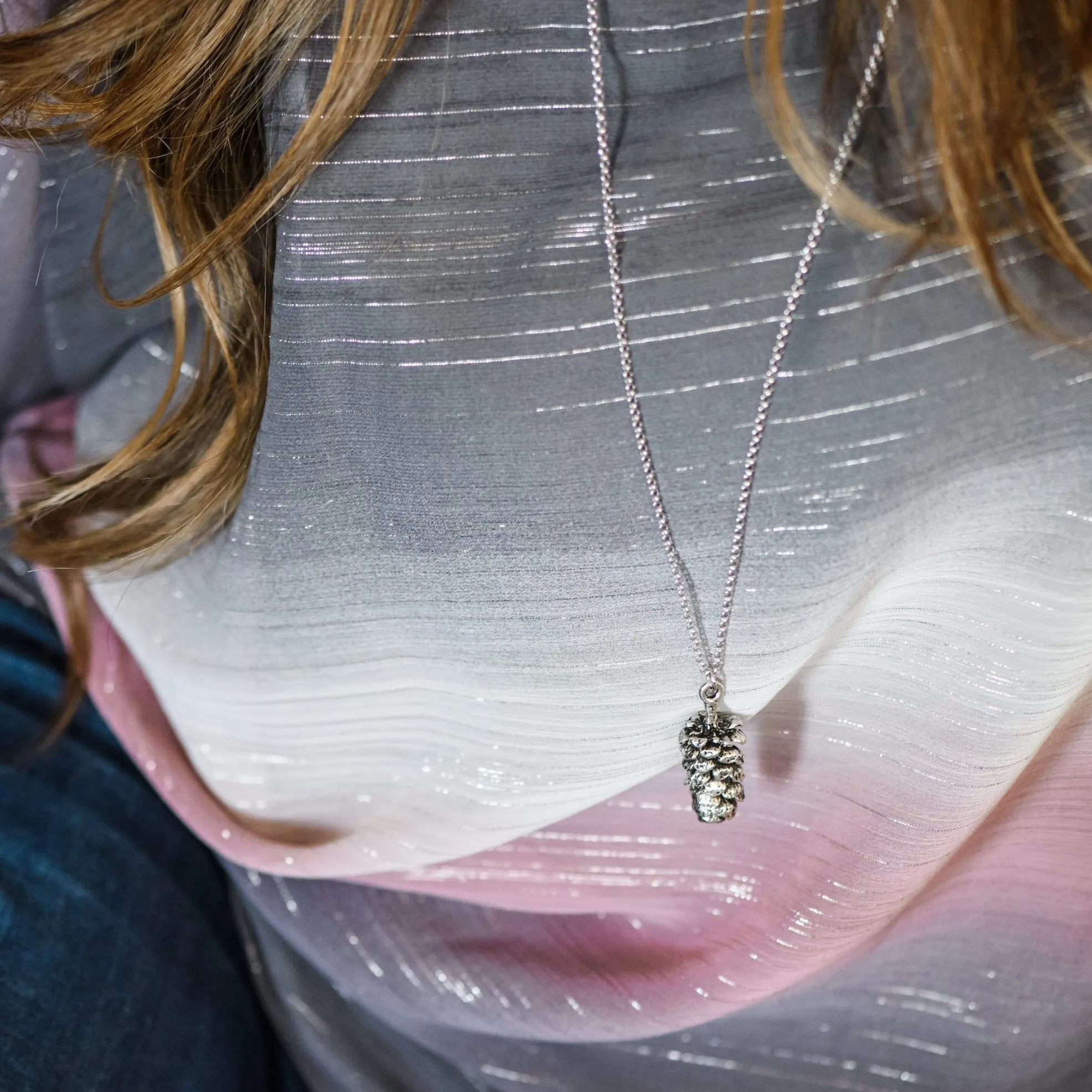 Pinecone Sterling Silver Necklace ~ Large Silver Pinecone Pendant