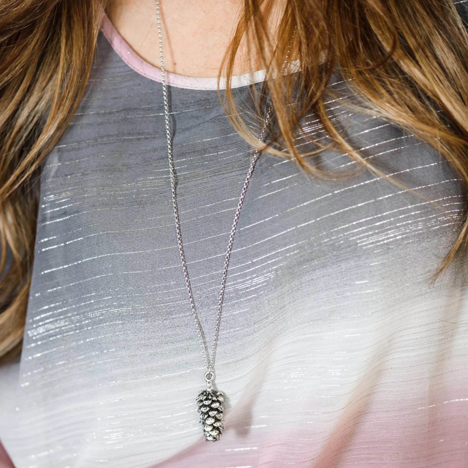 Pinecone Sterling Silver Necklace ~ Large Silver Pinecone Pendant