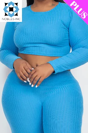 Plus Size Ribbed Long Sleeve Crop Top & Leggings Set (CAPELLA)