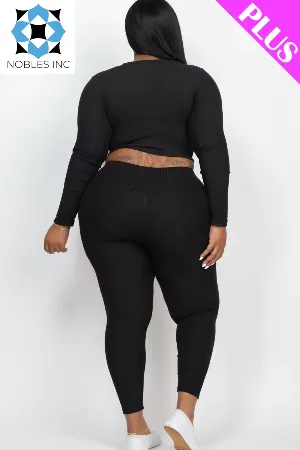 Plus Size Ribbed Long Sleeve Crop Top & Leggings Set (CAPELLA)