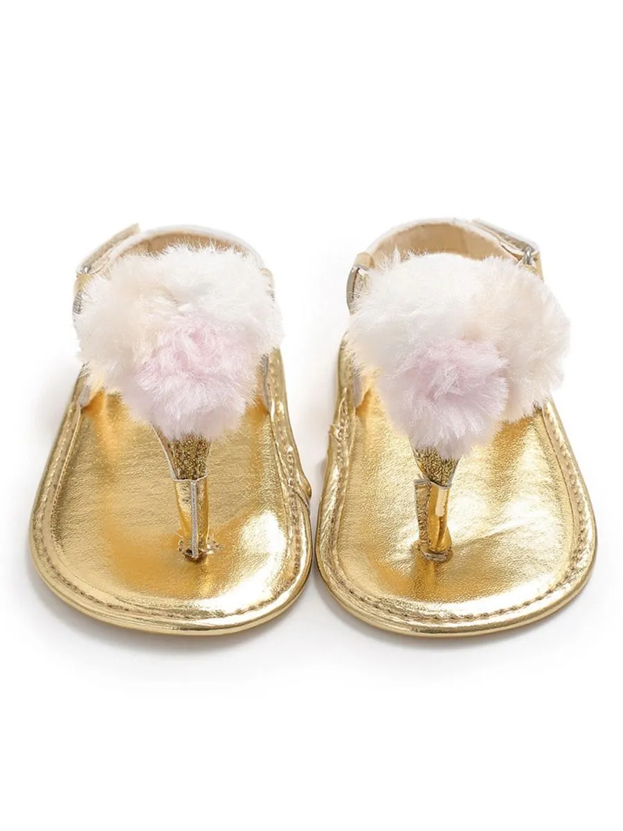 Pom Trim Solid Color Sandal For Baby Girls